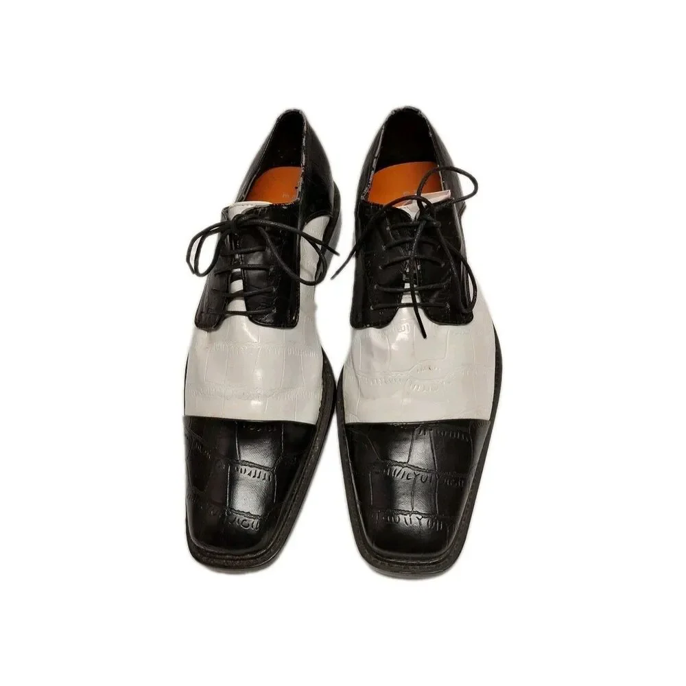 Antonio Correlli Elite Dress Shoes Black White Faux Leather Size 11 #6089